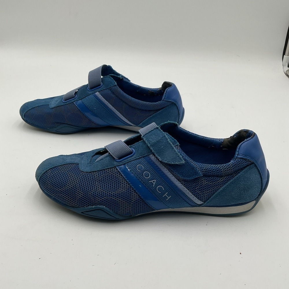 Coach Sz 8.5 Jenney Signature Blue Sneakers Suede Trim Adjustable Closure